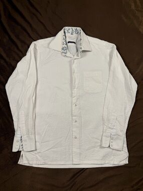 Visconti Uomo Men's White Cotton Woven Long Sleeve Button-Up Shirt Size L